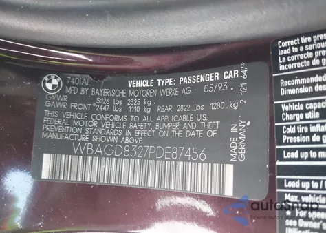 1993 BMW 740 Il Automatic из США, поврежденный, VIN WBAGD8327PDE87456